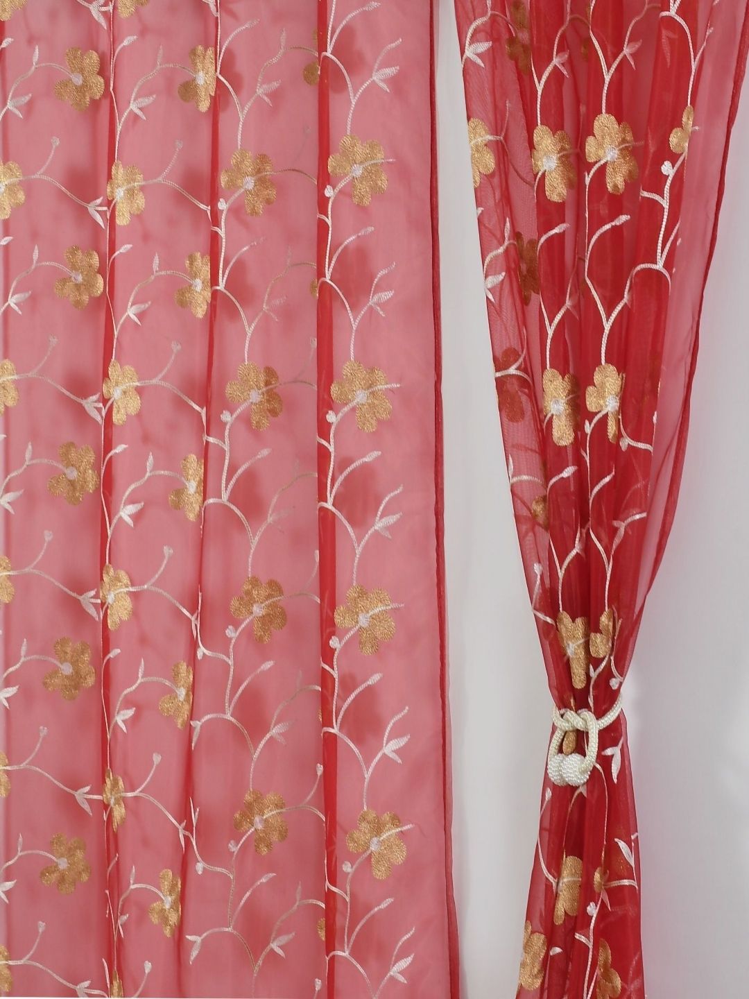 Aura Maroon Set of 2 Embroidered Sheer Window
