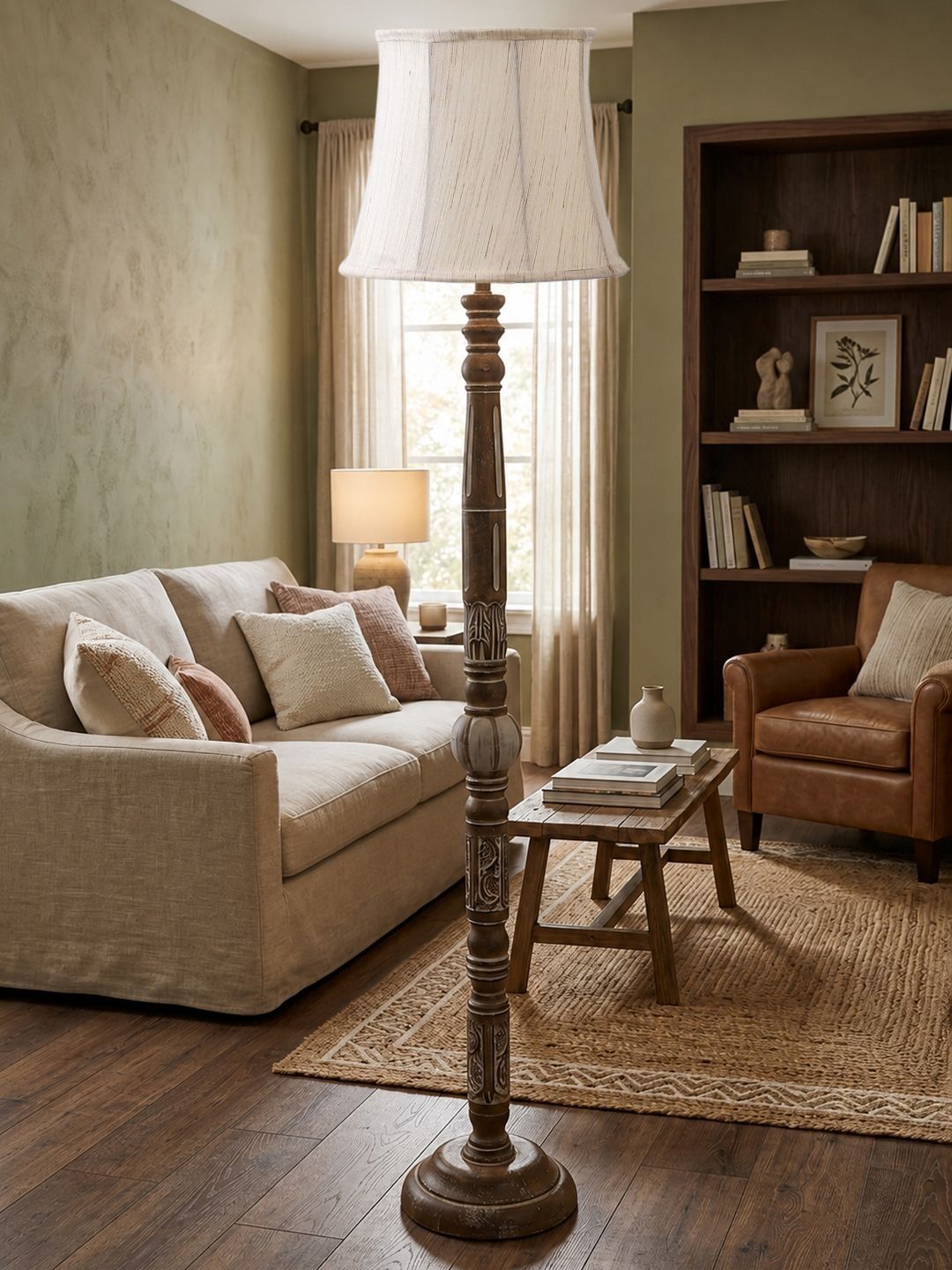 Myntra Elegant Homes Off White & Brown Wood Abstract Shaped Floor Lamps-image-16