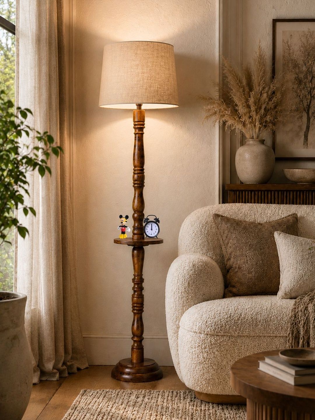 Glowhere Brown & Off White Wood Cylinder Floor Lamps-image-30