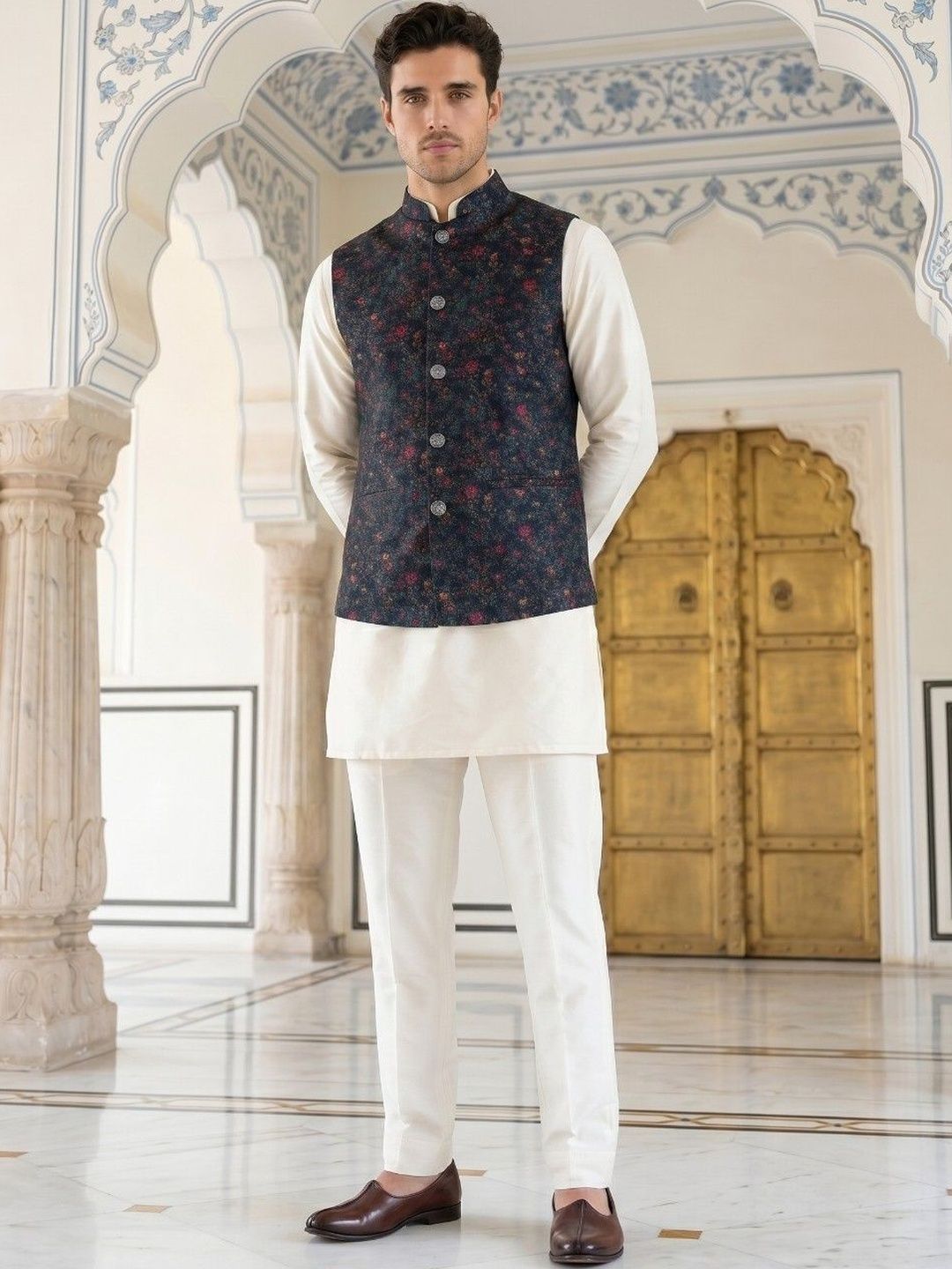 DRIP CHOWK Digital Foil Printed Mandarin Collar Ethnic Nehru Jacket-picture-11