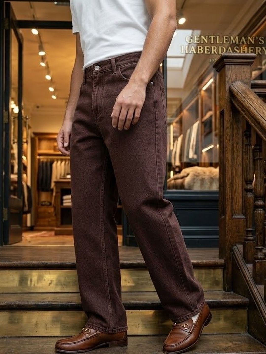 WOOMNY Men Wide Leg Mid-Rise Jeans-picture-15