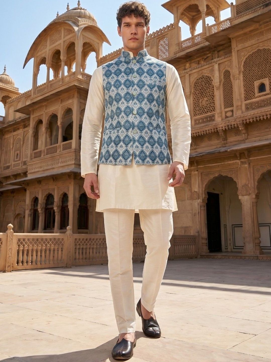 DRIP CHOWK Digital Foil Printed Mandarin Collar Ethnic Nehru Jacket-picture-23
