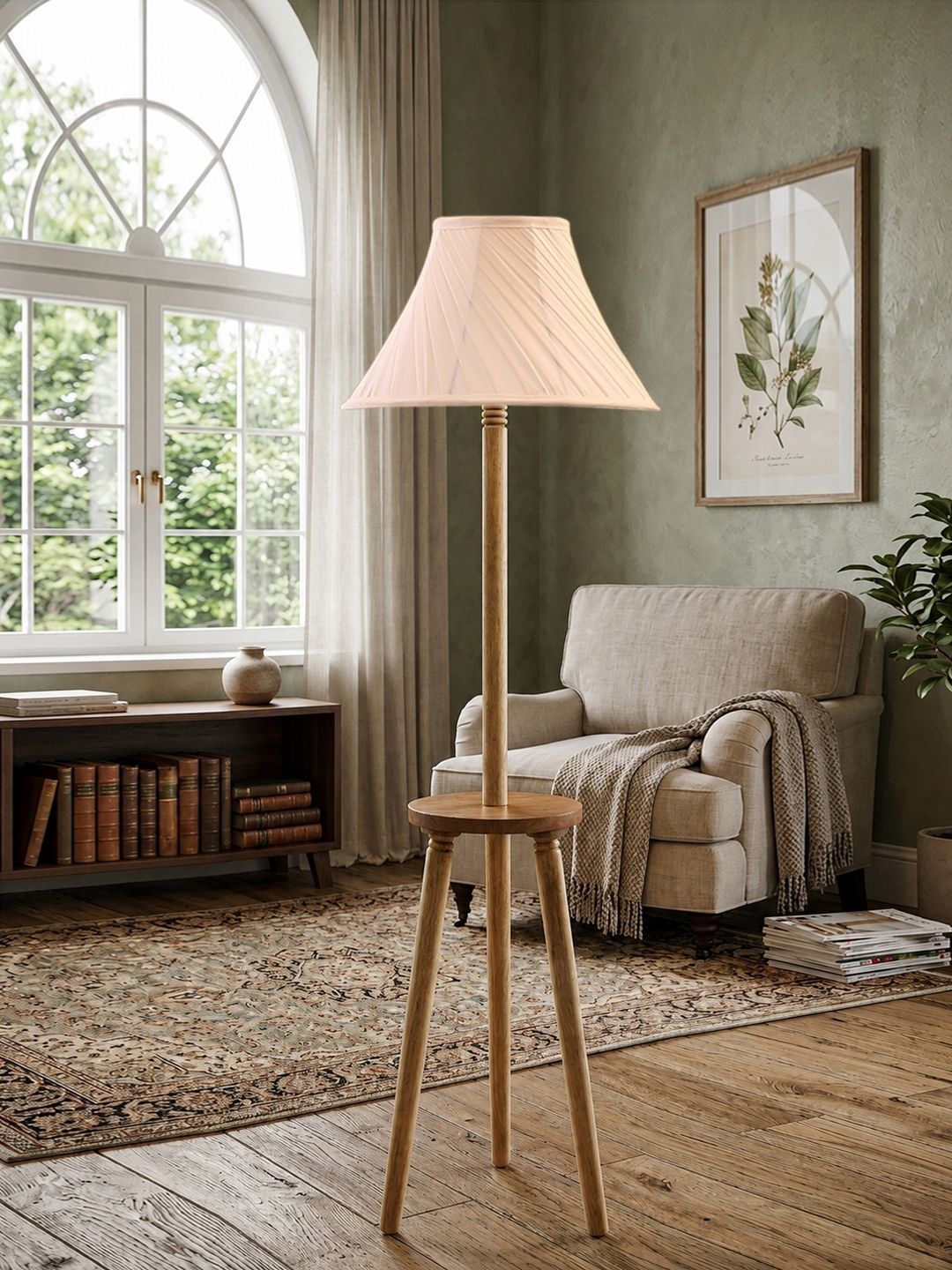 Myntra Elegant Homes Off-White & Beige Wooden Shelf Floor Lamp-image-27
