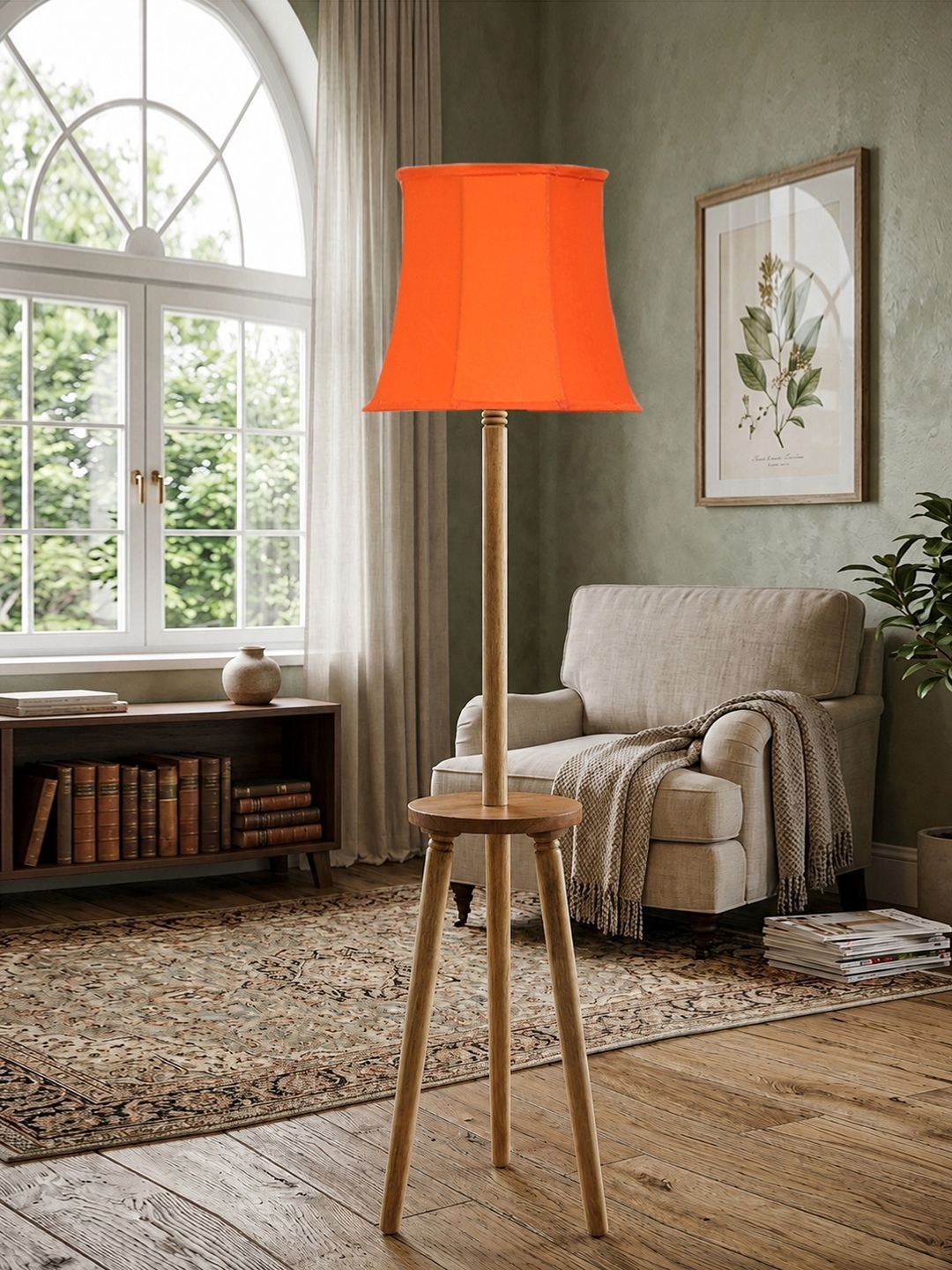 Myntra Elegant Homes Yellow Wooden Shelf Floor Lamp-image-49