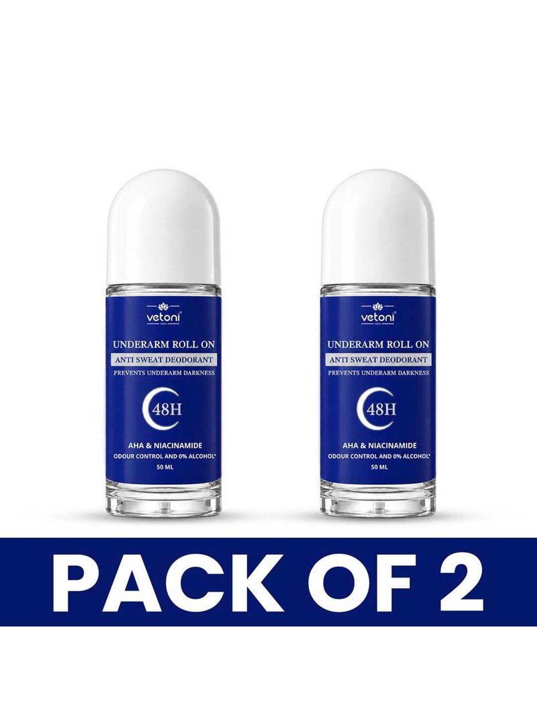 VETONI Set Of 2 AHA & Niacinamide Anti Sweat Roll On - 50 ml Each-picture-10
