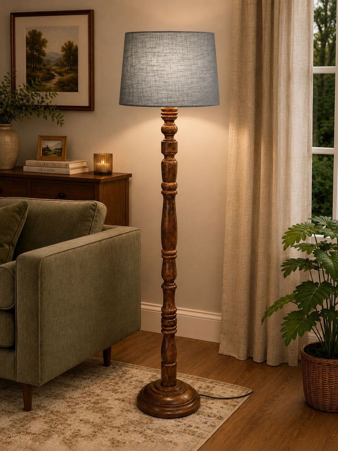 Glowhere Brown & Grey Wood Cylinder Floor Lamps-image-30