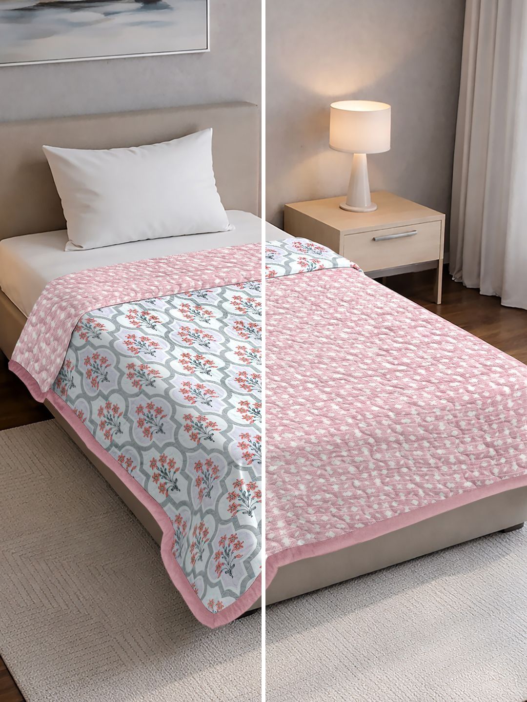 Pure Decor Peach-Coloured Floral AC Room Dohar