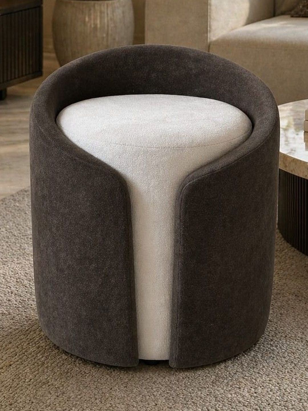 JAICO Brown & white Two-Tone Upholstered Round Ottomans-picture-36
