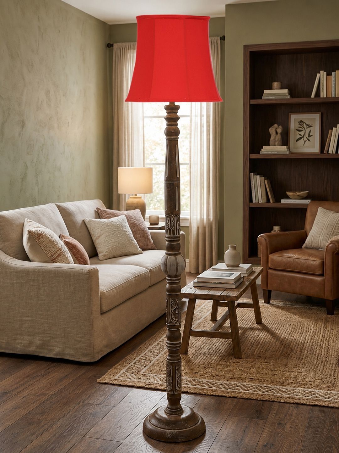 Myntra Elegant Homes Red & Brown Wooden Frustum Shaped Floor Lamps-picture-38