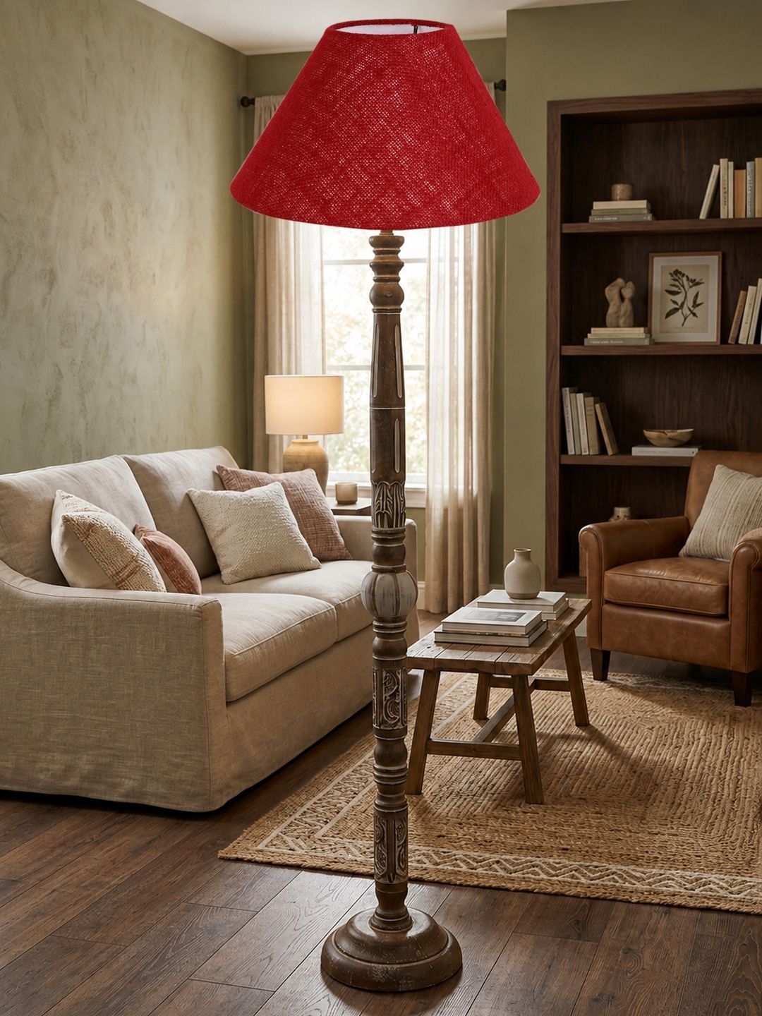 Myntra Elegant Homes Maroon Wood Abstract Shaped Floor Lamps-picture-19