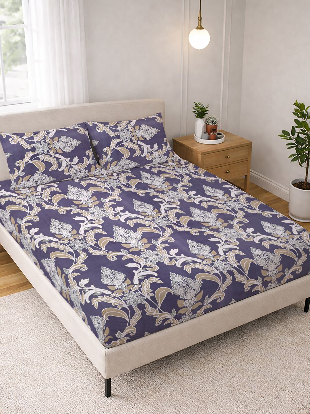 Myntra Elegant Homes Multicoloured 300 TC King Bedsheet with 2 Pillow Covers-picture-29