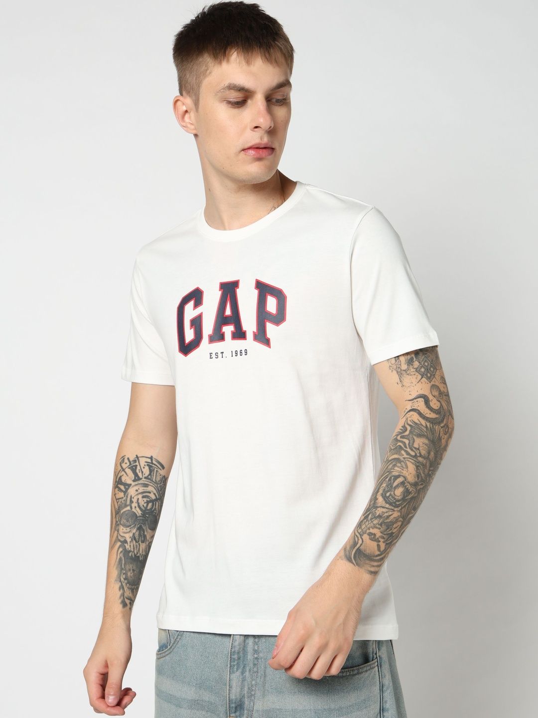 GAP Brand Logo Printed Pure Cotton Slim Fit T-shirt-image-28