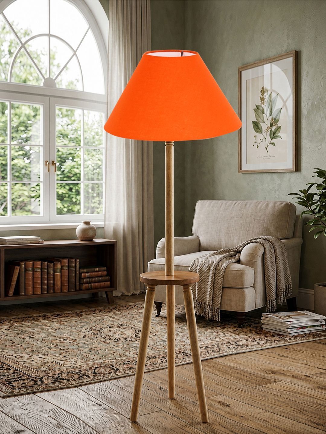 Myntra Elegant Homes Orange-Colored & Beige Wooden Shelf Floor Lamp-image-38