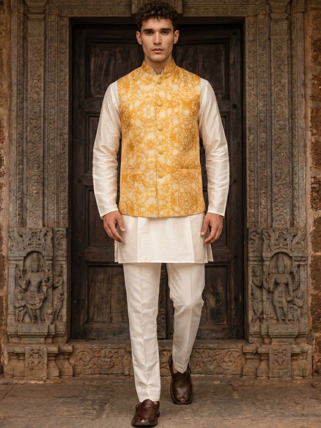 DRIP CHOWK Digital Foil Printed Mandarin Collar Ethnic Nehru Jacket-picture-40
