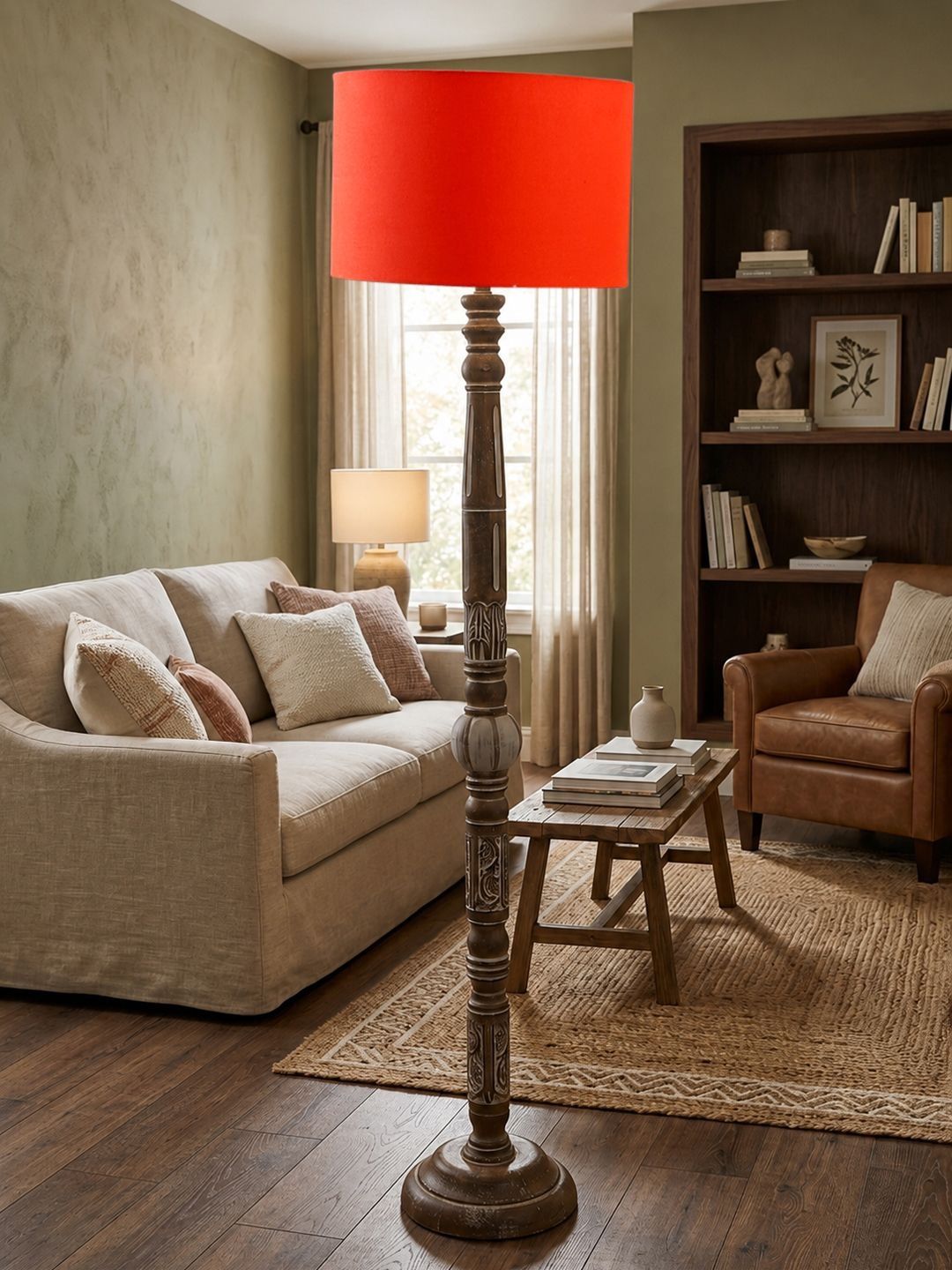 Myntra Elegant Homes Orange-Coloured & Brown Wood Abstract Shaped Floor Lamps-image-25