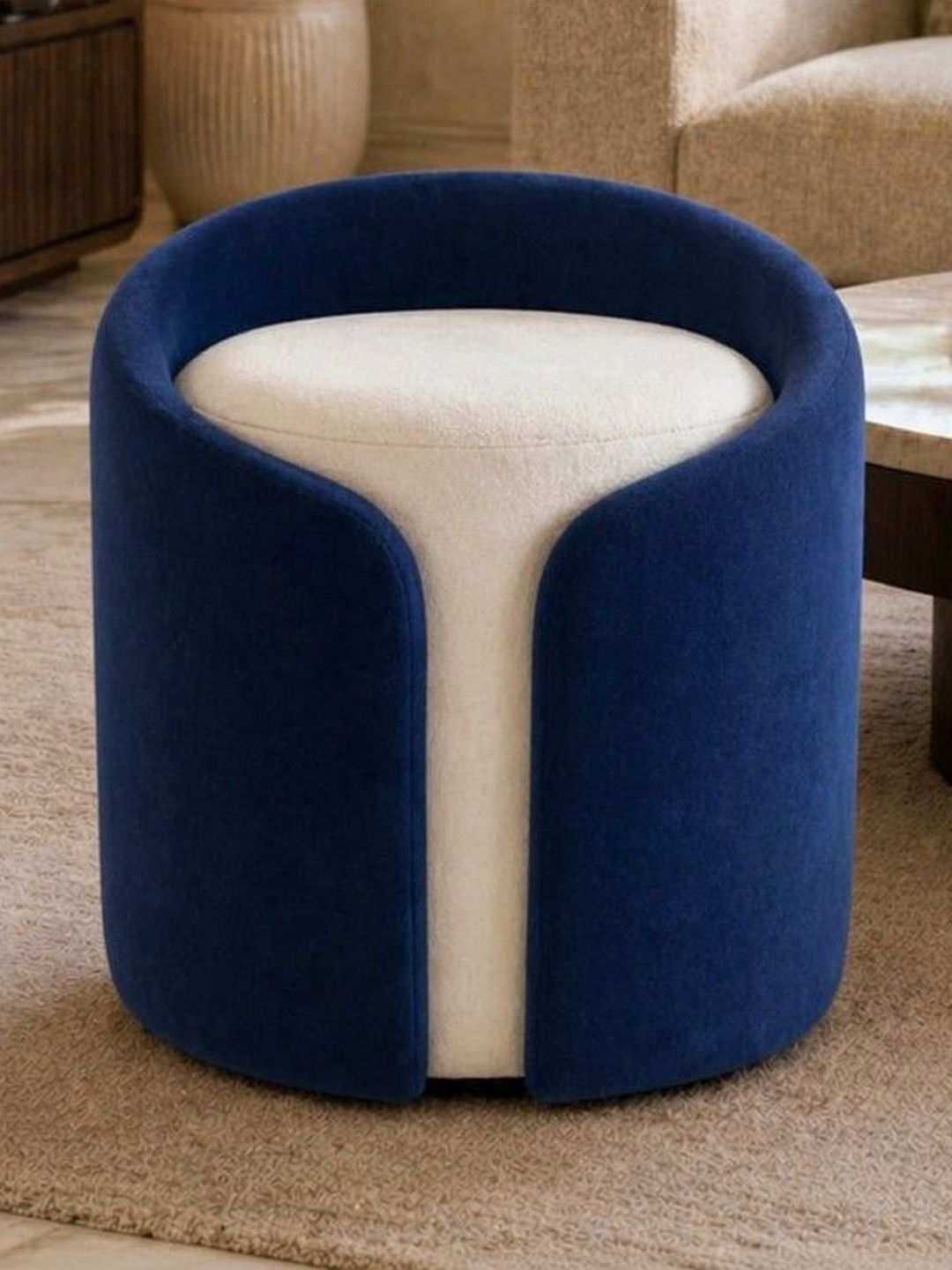JAICO Blue Two-Tone Upholstered Round Ottomans-picture-16