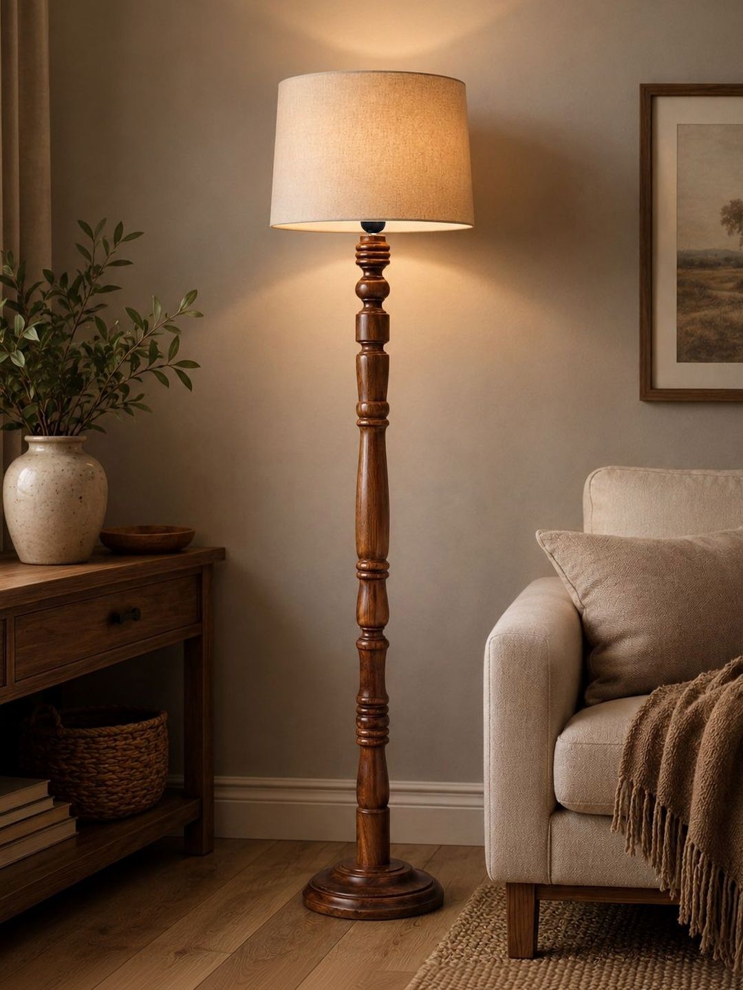 Glowhere Brown & Beige Wood Cylinder Floor Lamps-picture-36