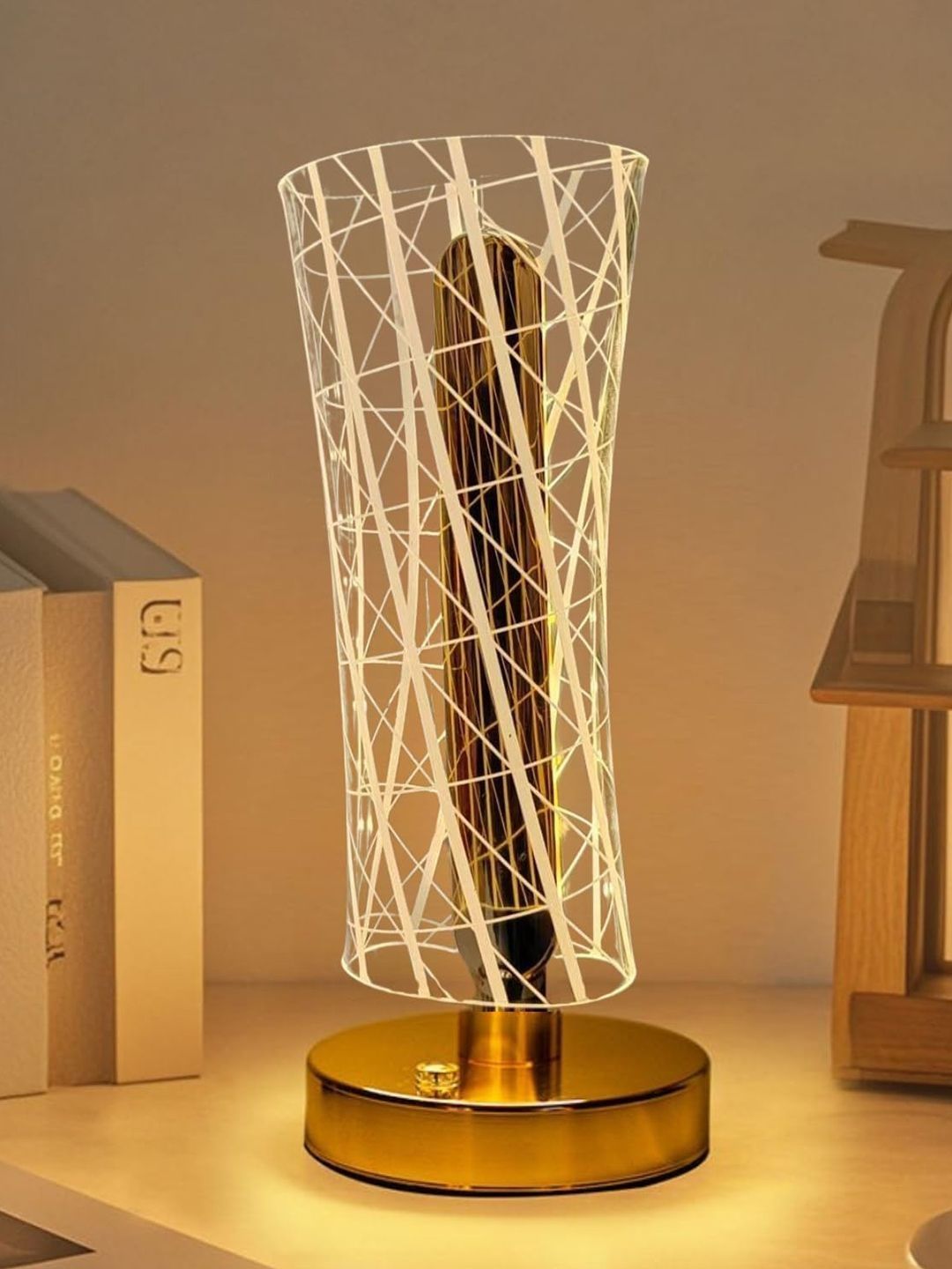 EarthCraft Gold-Toned Printed Acrylic Abstract Shaped Table Lamp with Adjustable Cord-picture-42