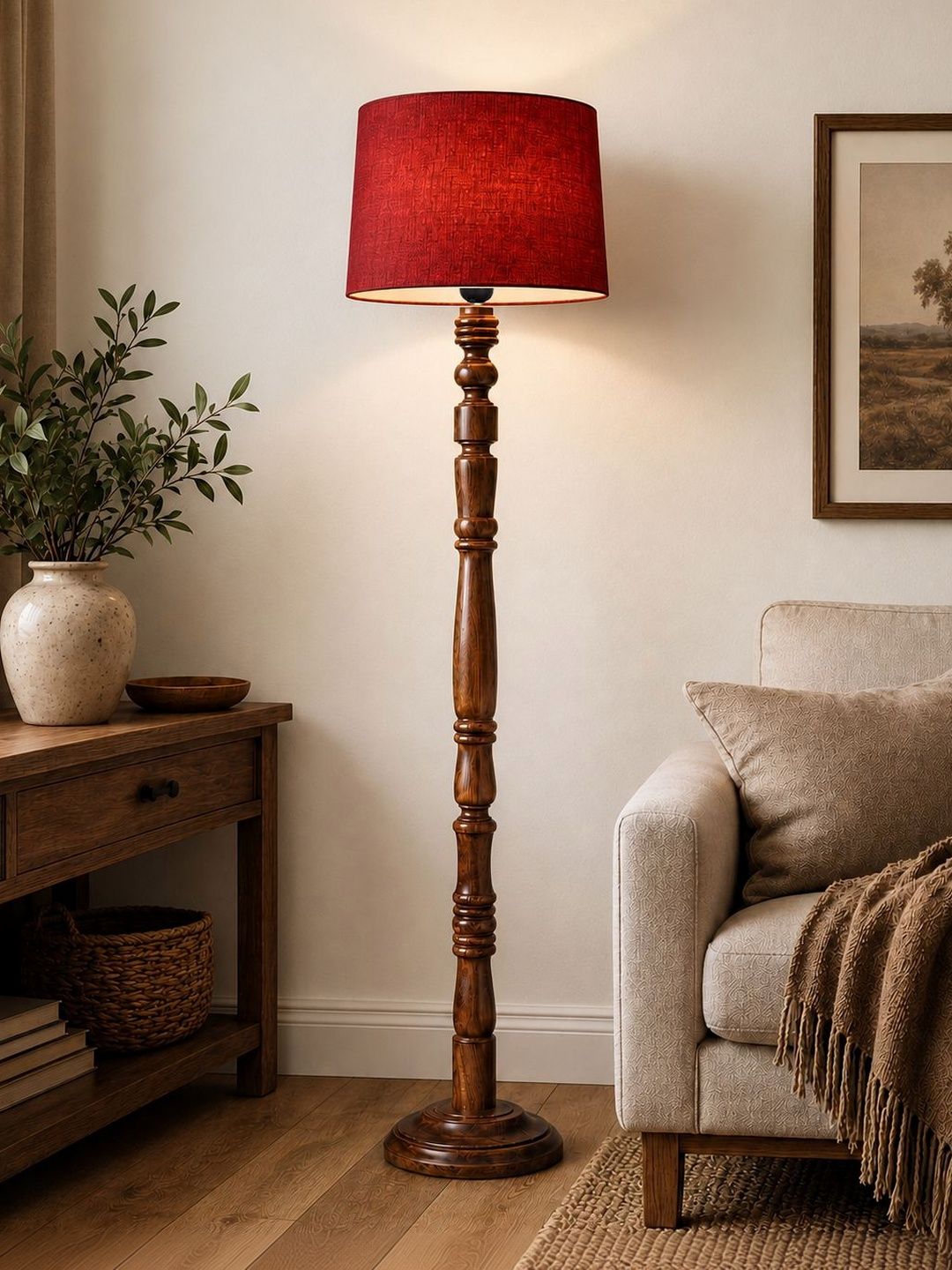 Glowhere Brown & Red Wood Cylinder Floor Lamps-picture-27