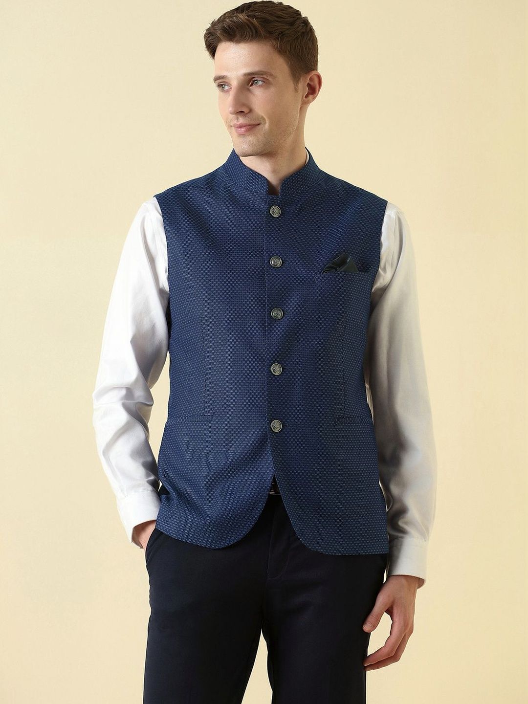 Allen Solly Textured Mandarin Collar Nehru Jackets-picture-40