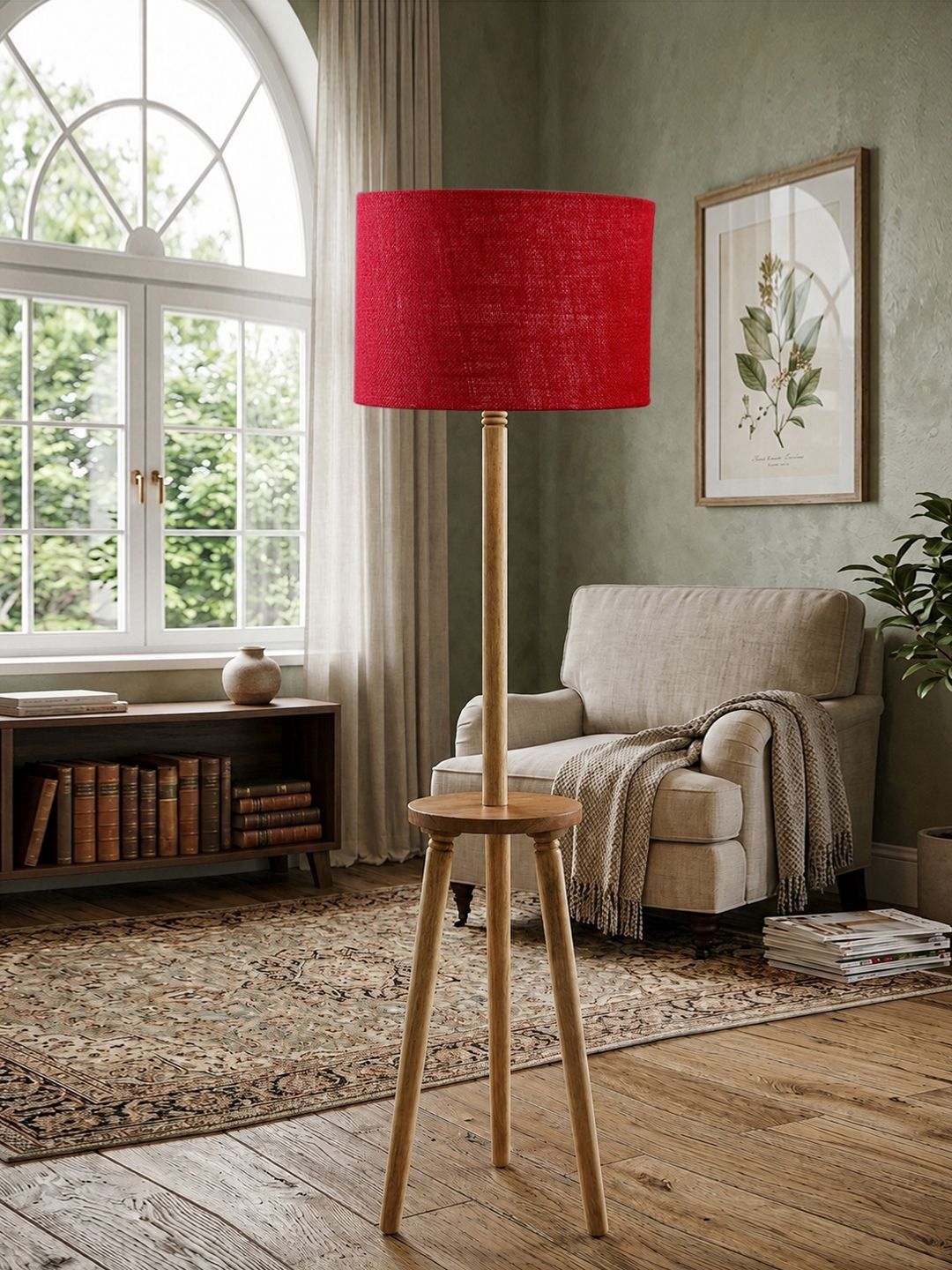Myntra Elegant Homes Maroon & Beige Wooden Shelf Floor Lamp-picture-20