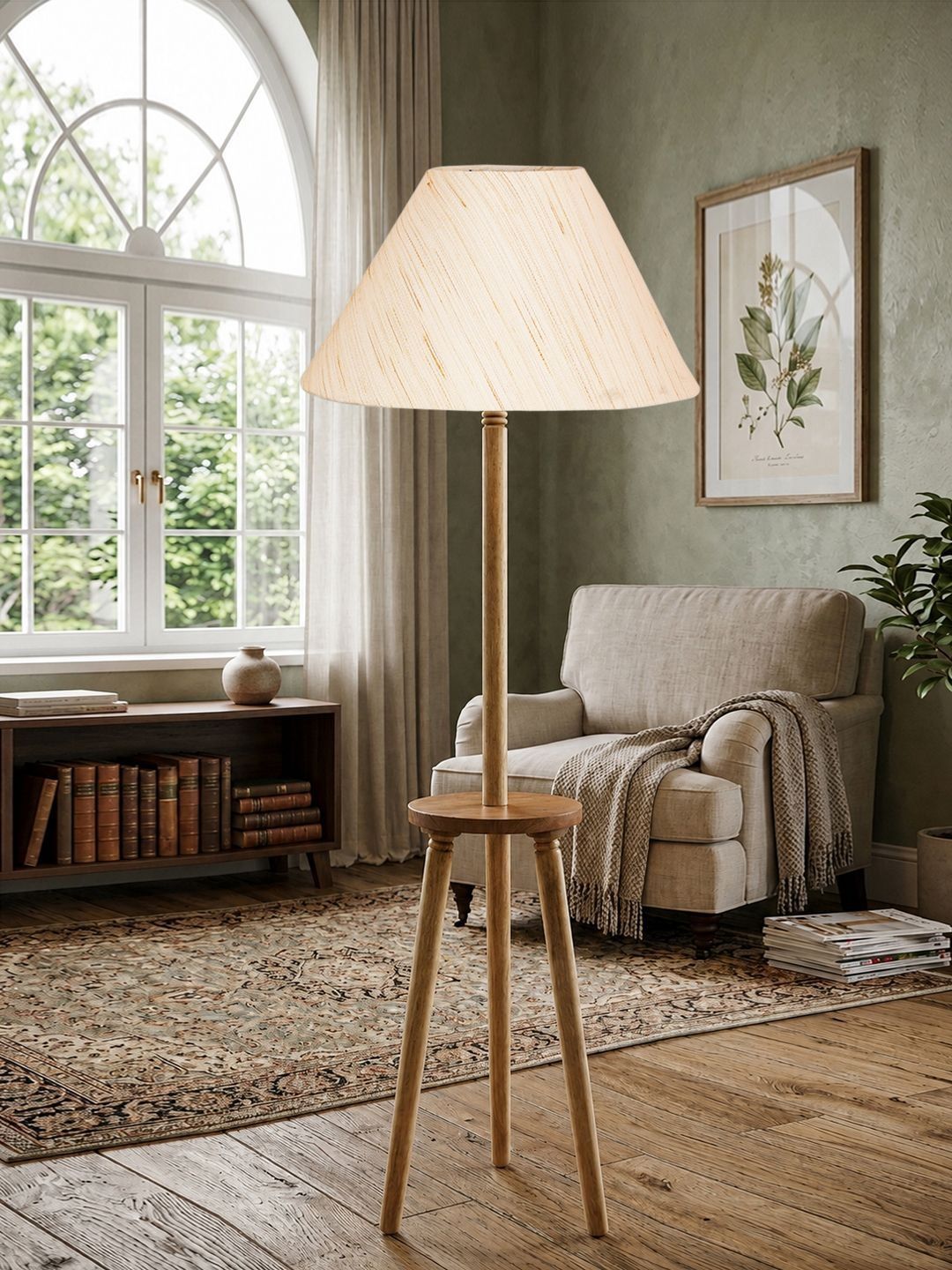 Myntra Elegant Homes Off-White & Beige Wooden Shelf Floor Lamp-image-26