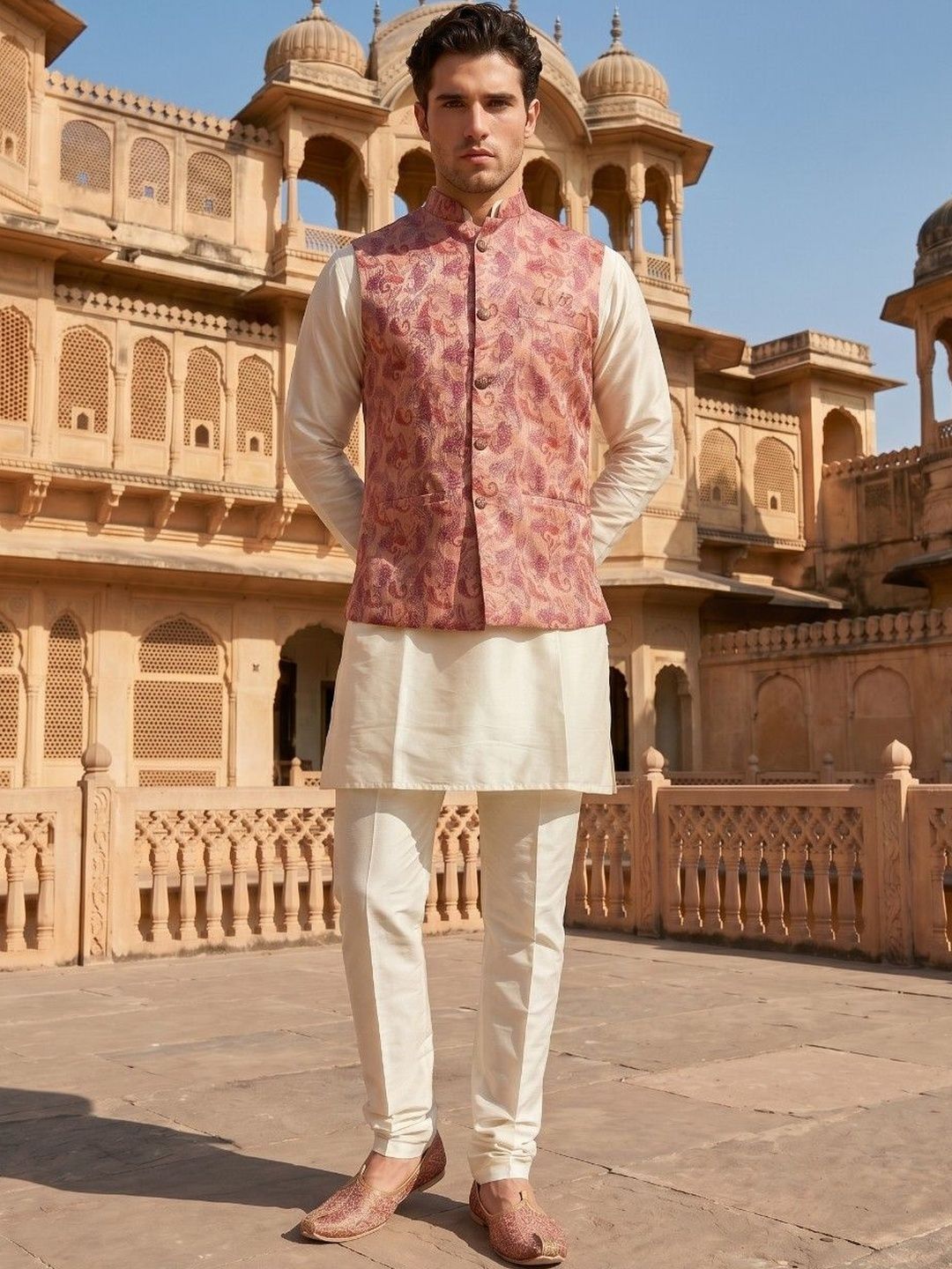 DRIP CHOWK Digital Foil Printed Mandarin Collar Ethnic Nehru Jacket-picture-22