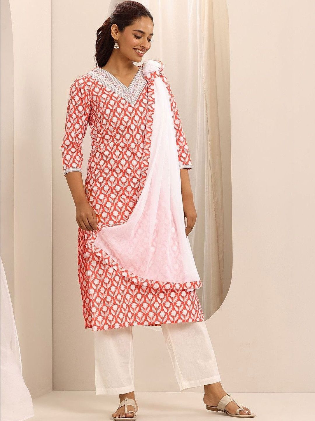 Gerua By Libas Women Ethnic Motifs Printed Regular Thread Work Kurta with Trousers & With Dupatta-picture-10