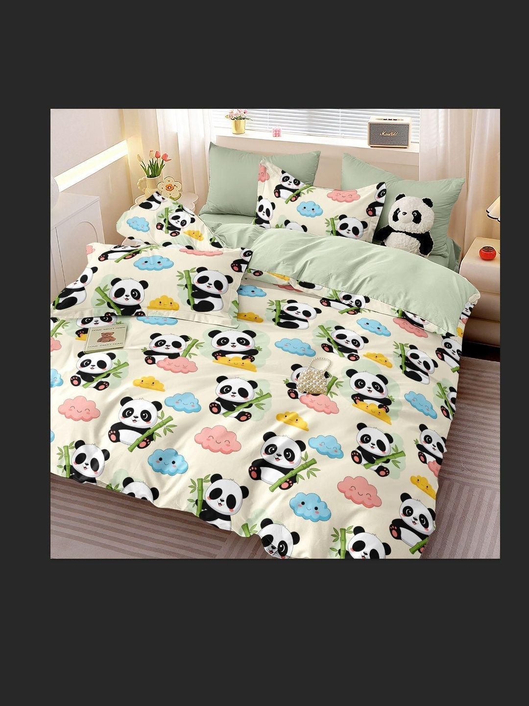 TINDLER KNOTS Cream-Coloured Cartoon Characters 210 TC Bedsheet with 2 Pillow Covers-image-43