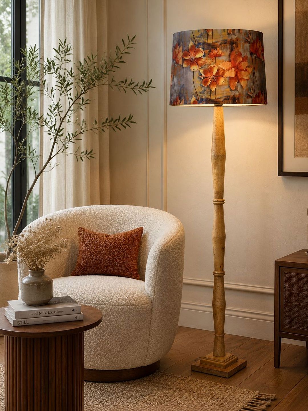 Glowhere Red & Grey Printed Wood Cylinder Floor Lamps-image-21