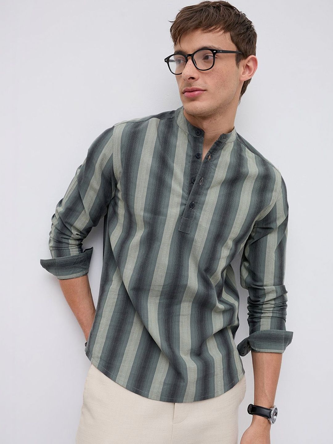 VASTRADO Forest Rhythm Multi Stripes Kurta-image-2