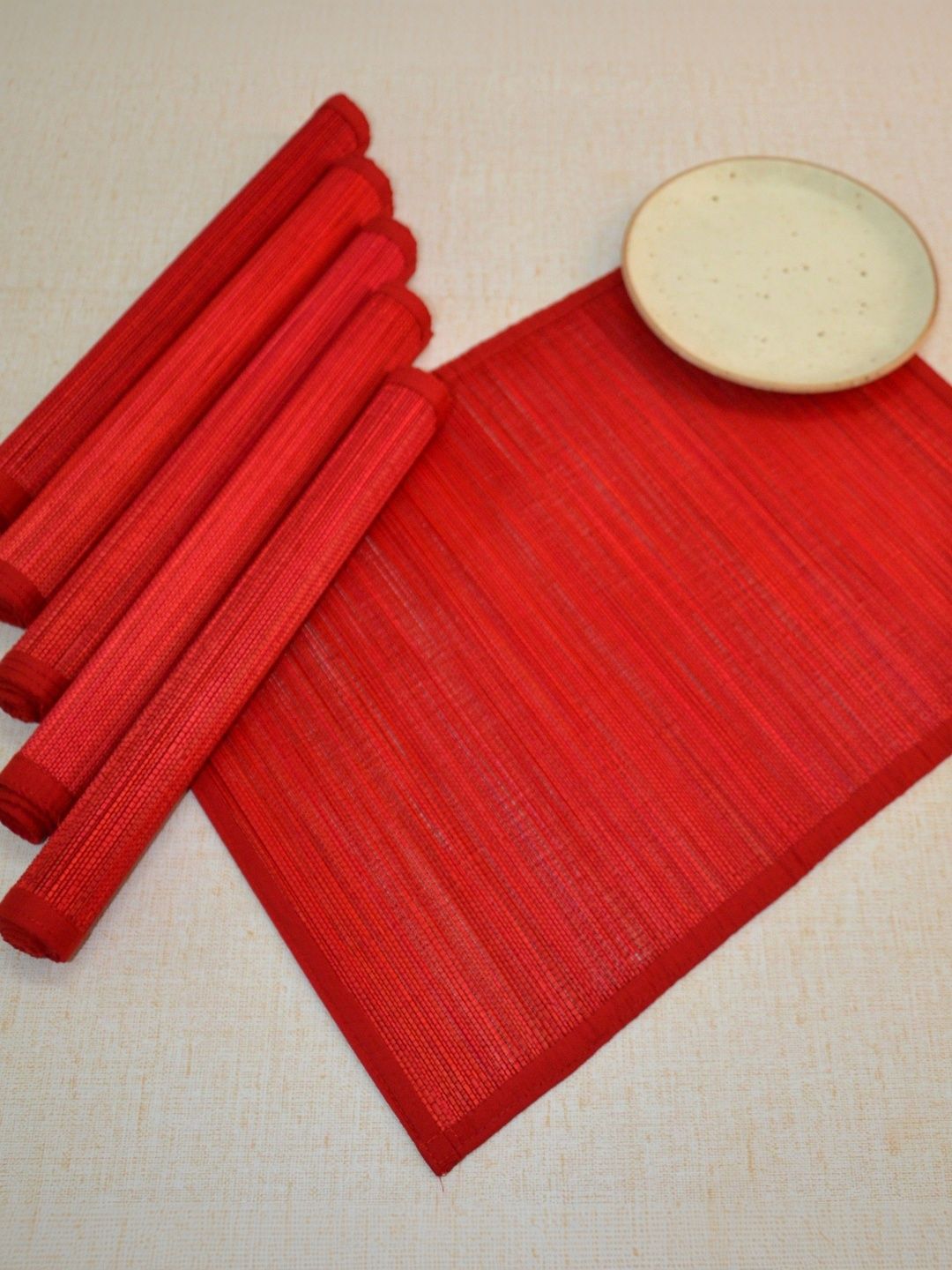 DHARINI Set Of 6 Red Rectangle Table Placemats-picture-35