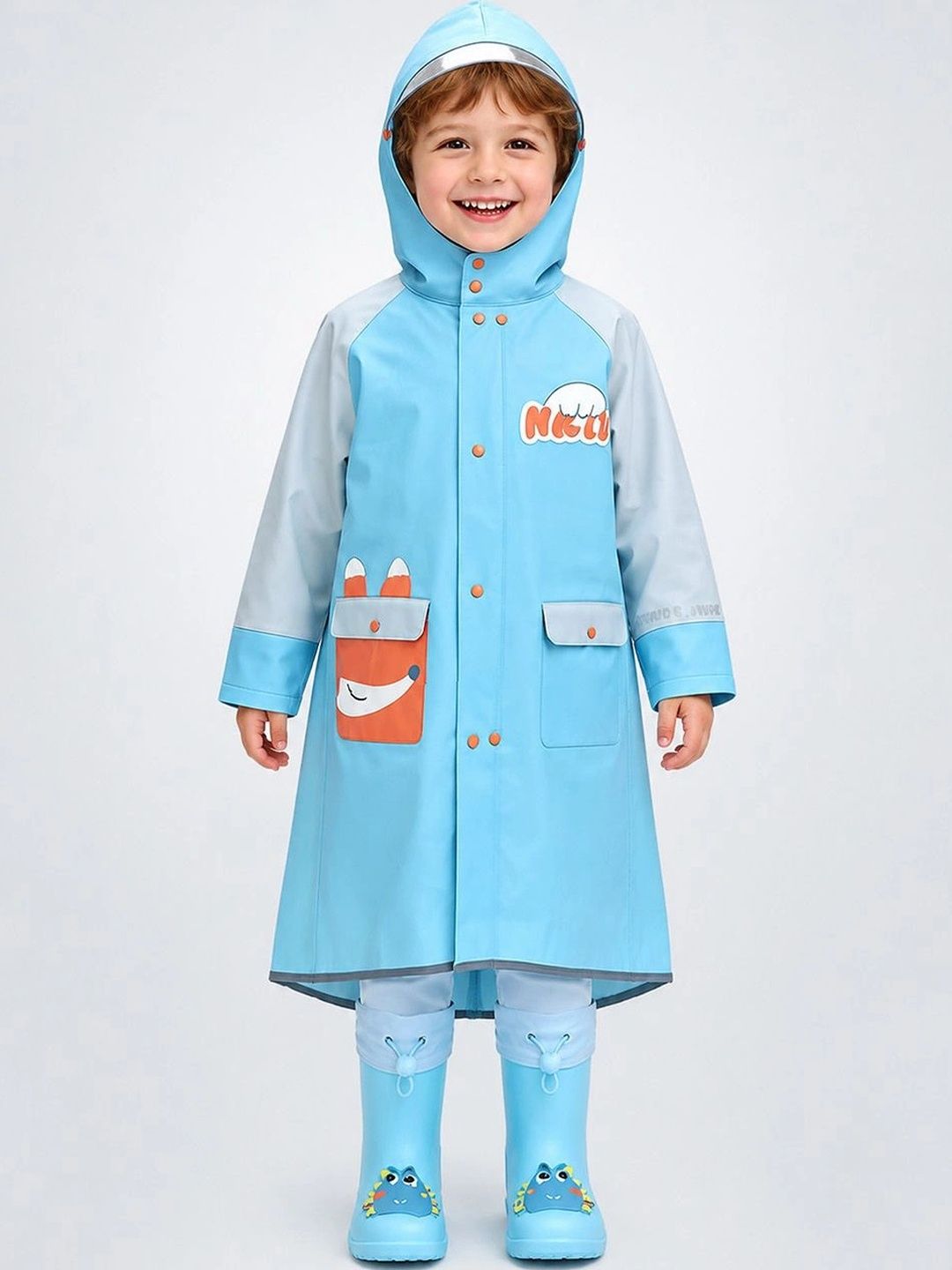 Little Surprise Box Kids Fox Pocket Knee-Length Raincoat-image-2