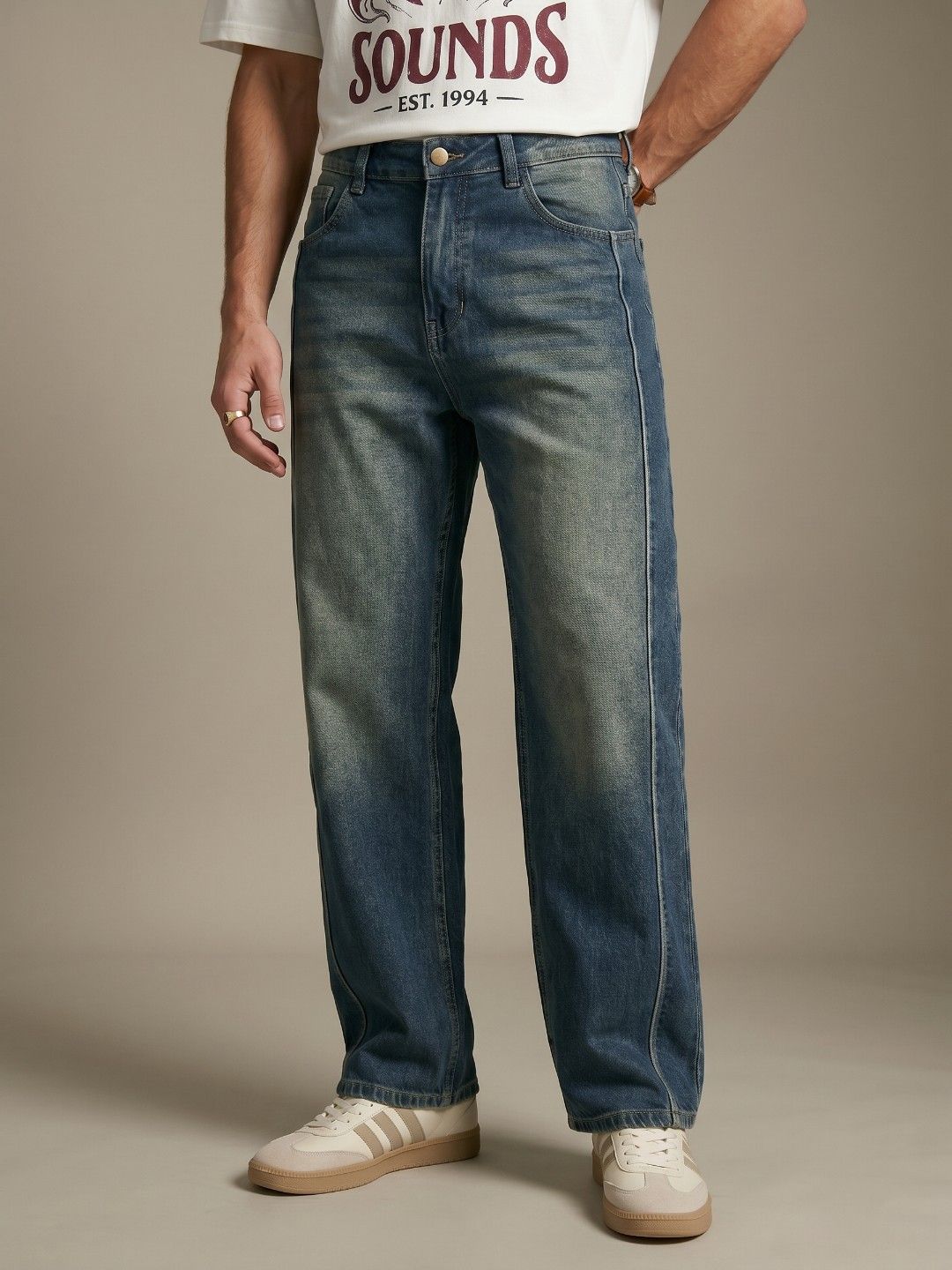 glitchez Men Baggy Fit Panelled Heavy Fade Stretchable Jeans-picture-30