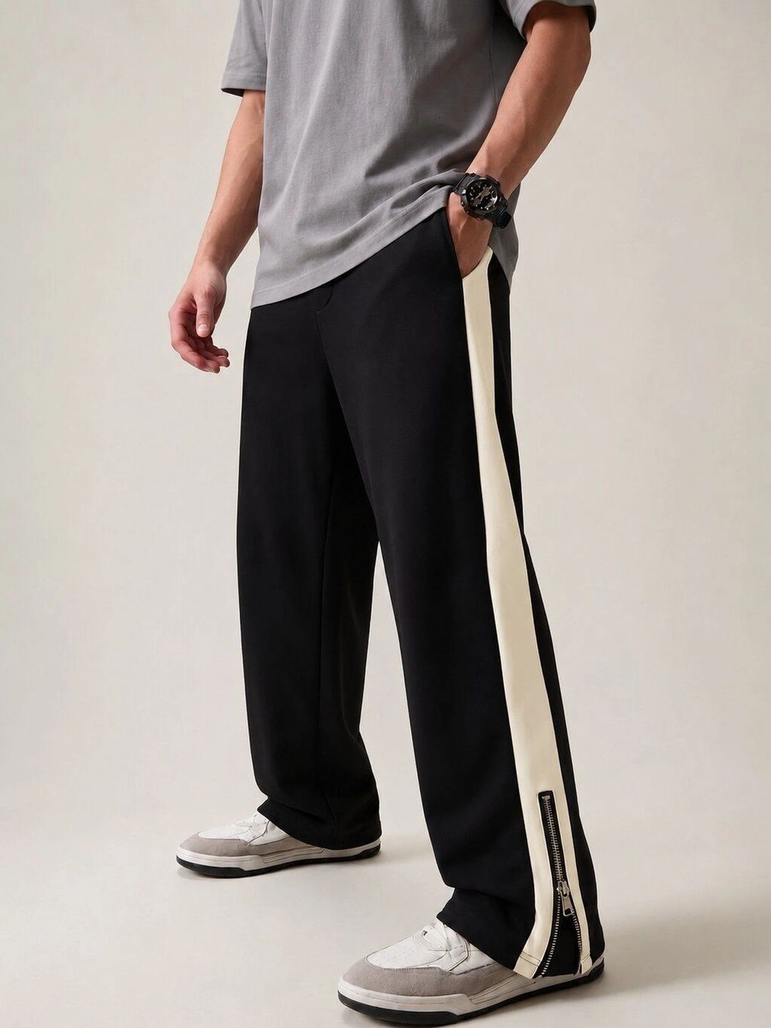 The Muted Threads Men Baggy Colourblocked Training Track Pants-picture-54