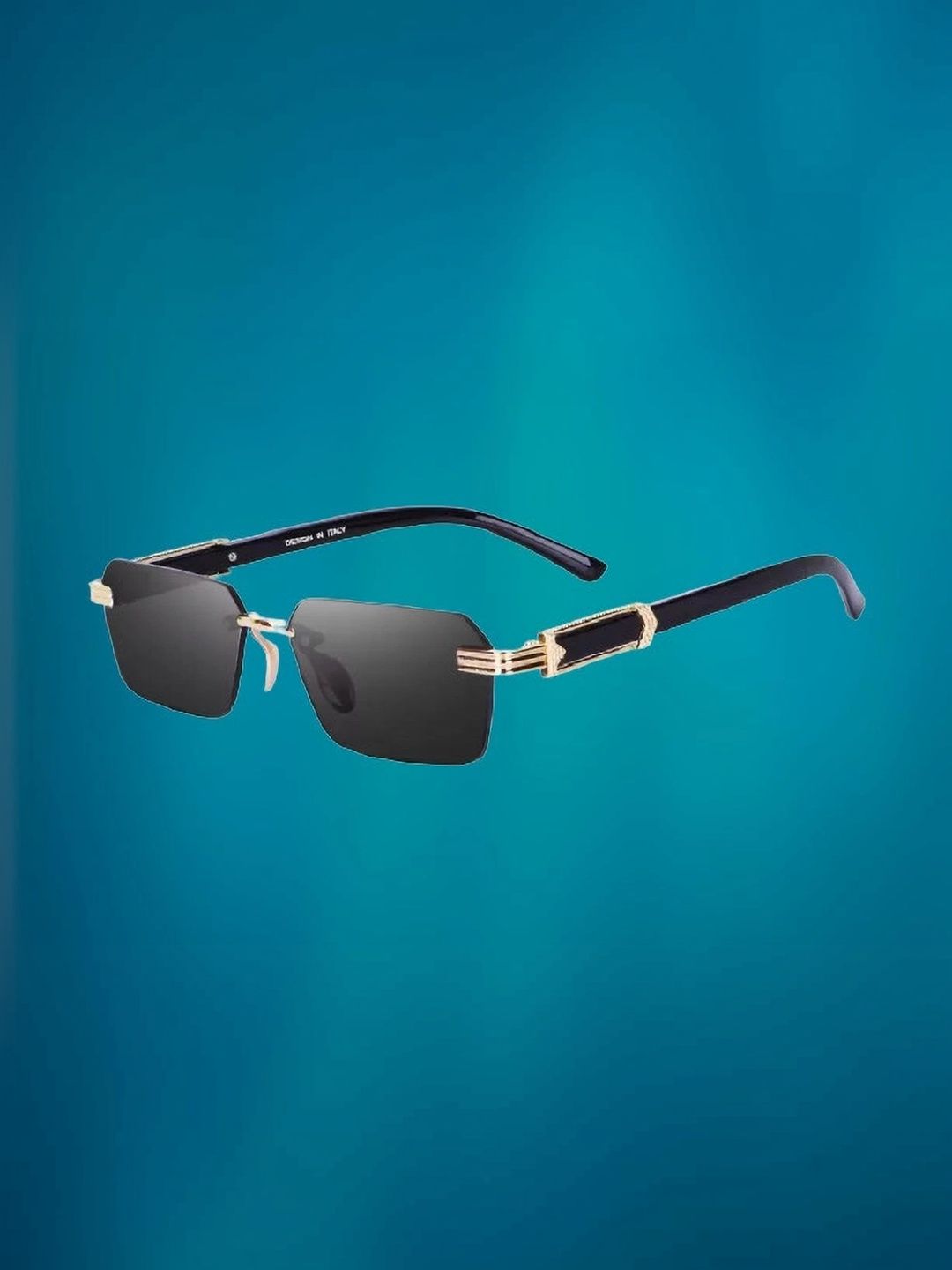 SPADEACES Unisex Black Lens & Gold-Toned Rectangle Sunglasses with-image-46