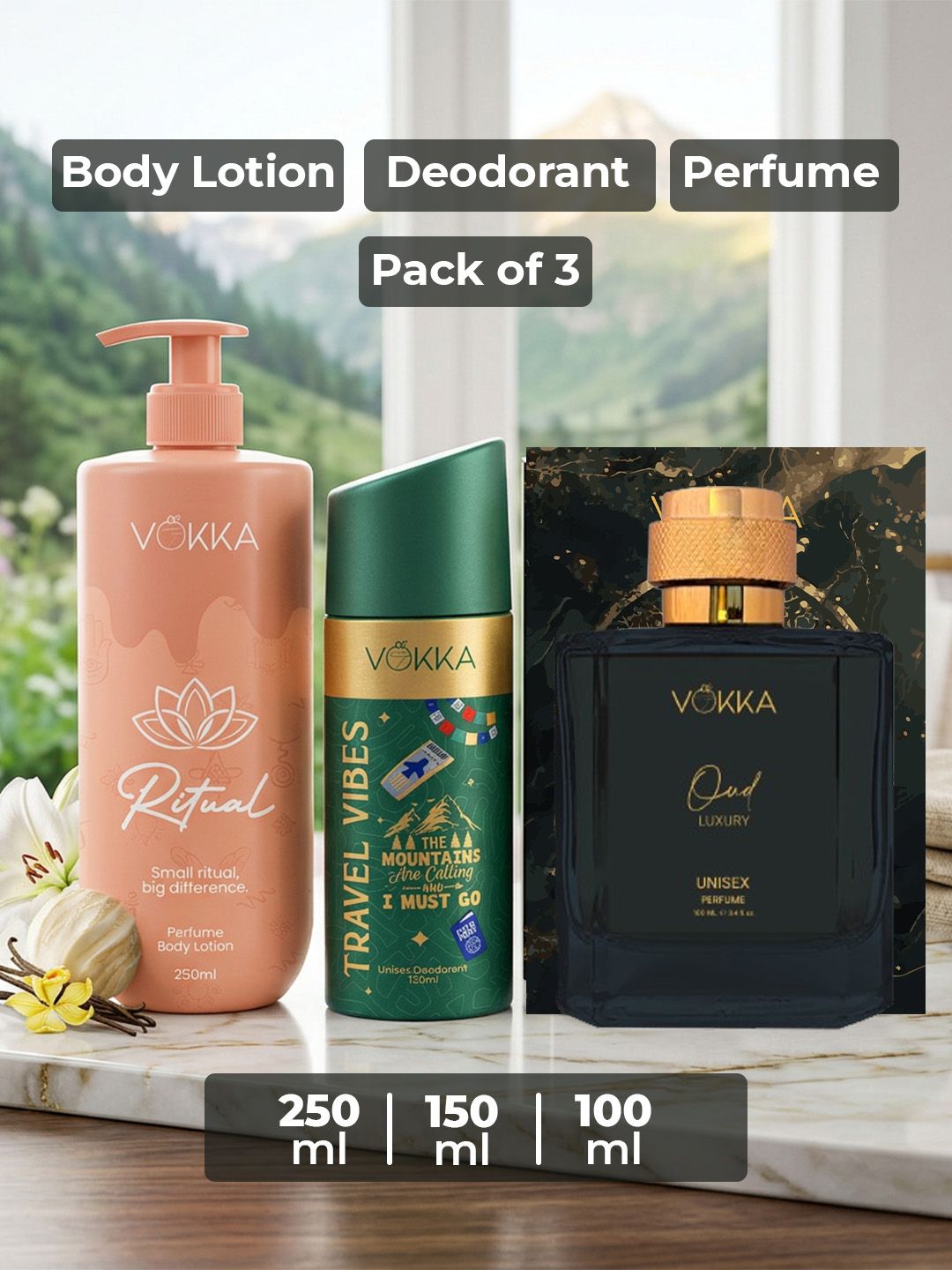 VOKKA Set Of 3 Travel Vibes Deo 150 ml Oud Perfume 100 ml & Ritual Body Lotion 250 ml-image-41