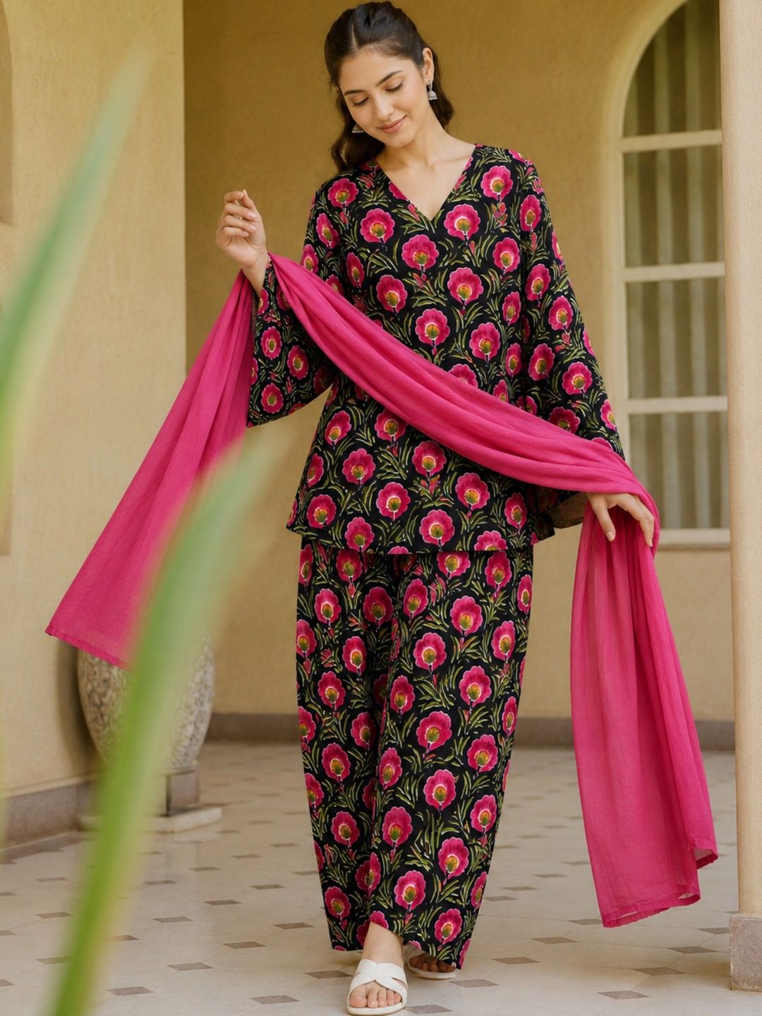 SHIONS Women Floral Printed Regular Pure Cotton Kurta with Patiala & With Dupatta-picture-47