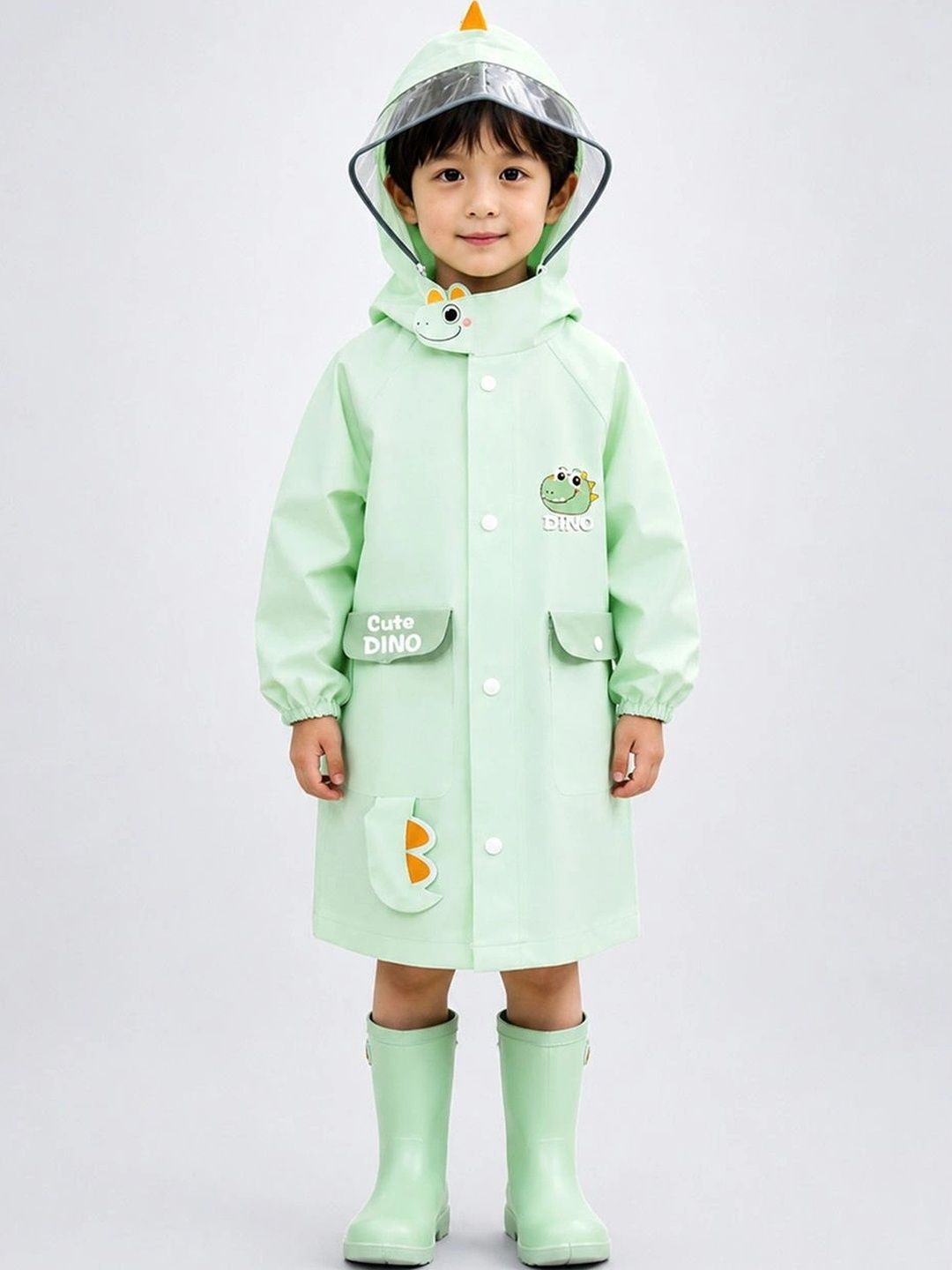 Little Surprise Box Kids Dino Face & Tail Knee-Length Raincoat-picture-27