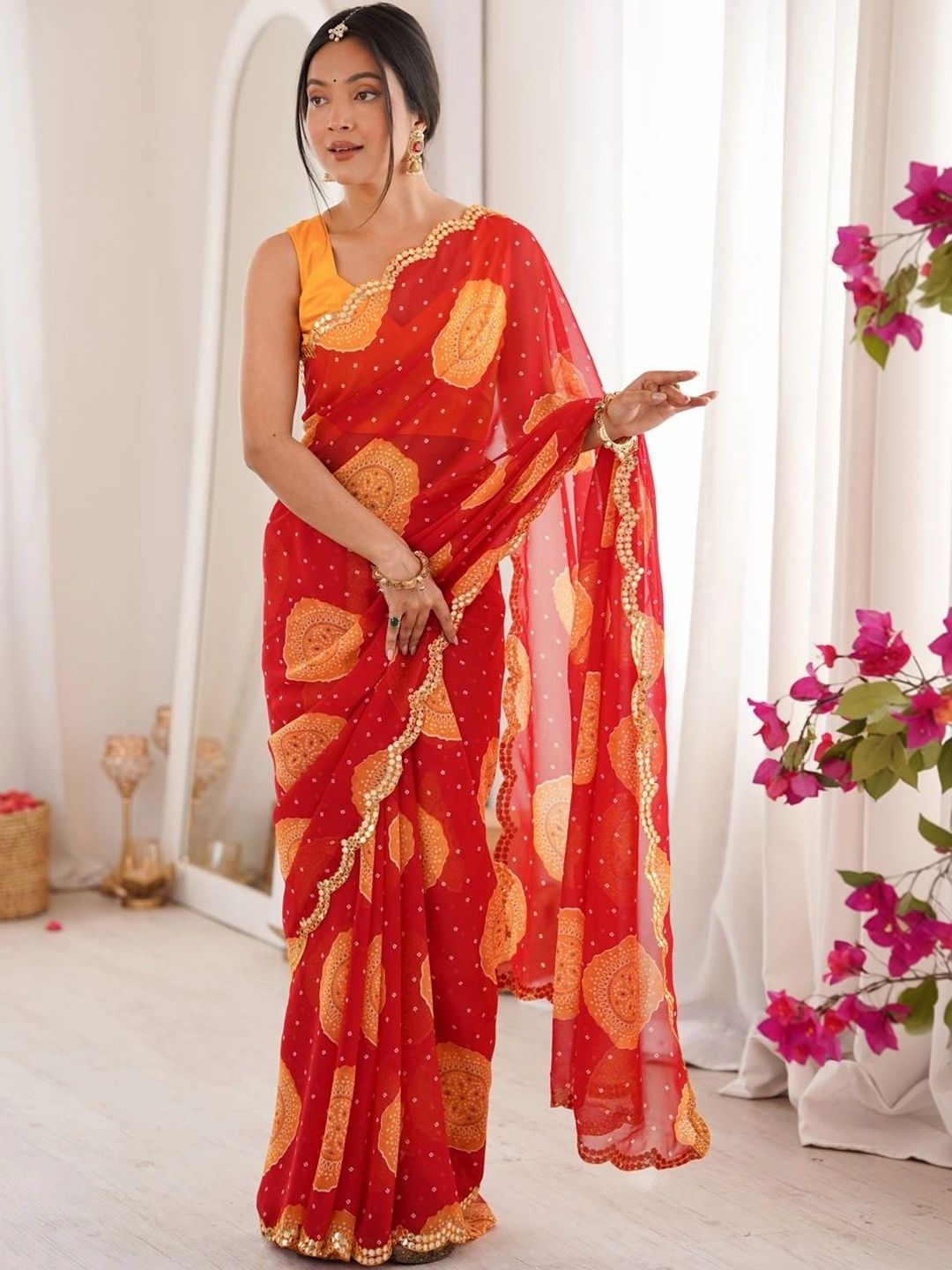 GAVESVARI Bandhani Poly Georgette Bandhani Saree-picture-49