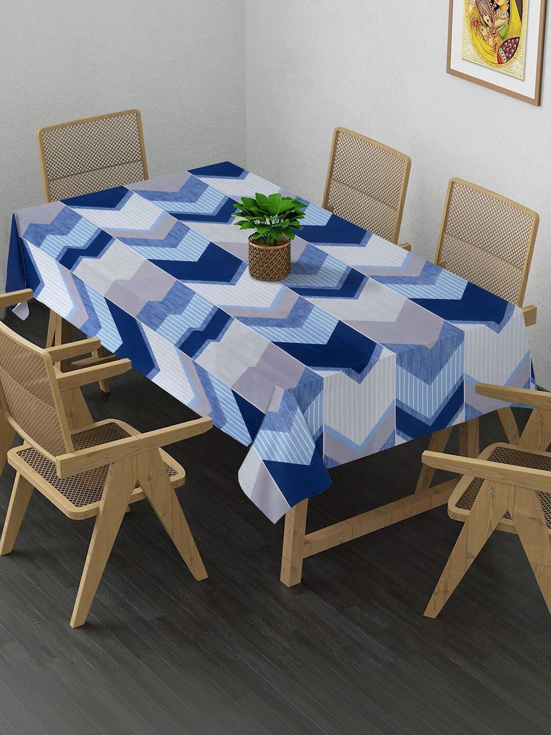 Myntra Elegant Homes Blue Geometric Printed 6-Seater Table Cover-image-41