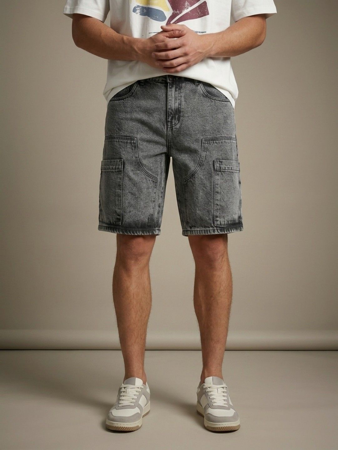 glitchez Men Relaxed Fit Denim Cargo Shorts-picture-28