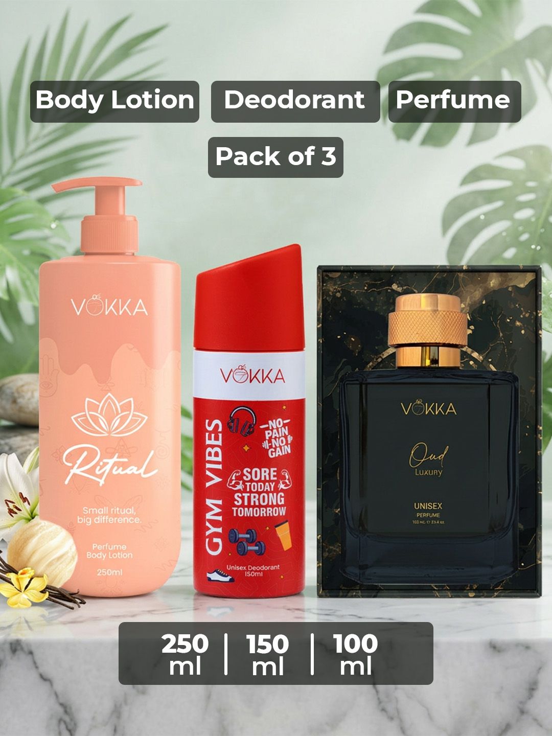 VOKKA Set Of 3 Gym Vibes Deodorant -150ml Oud Perfume -100ml & Ritual Body Lotion - 250ml-image-43