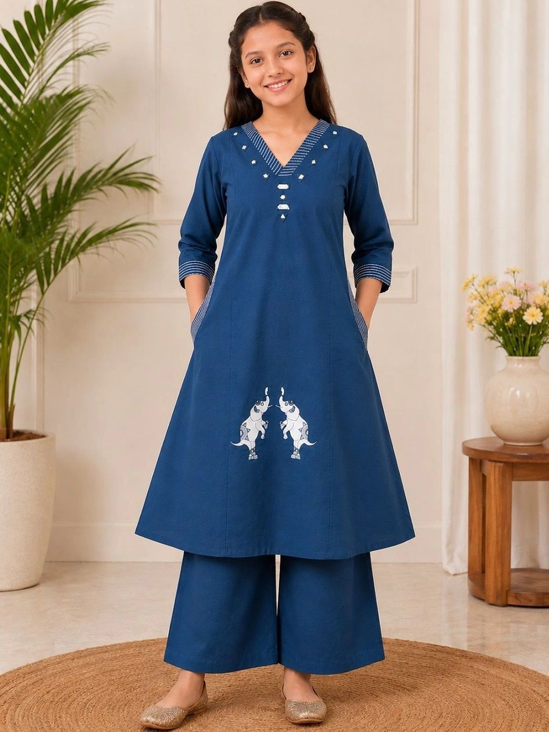 7Tiara Girls Ethnic Motifs Embroidered Regular Thread Work Pure Cotton Kurta with Palazzos-picture-16