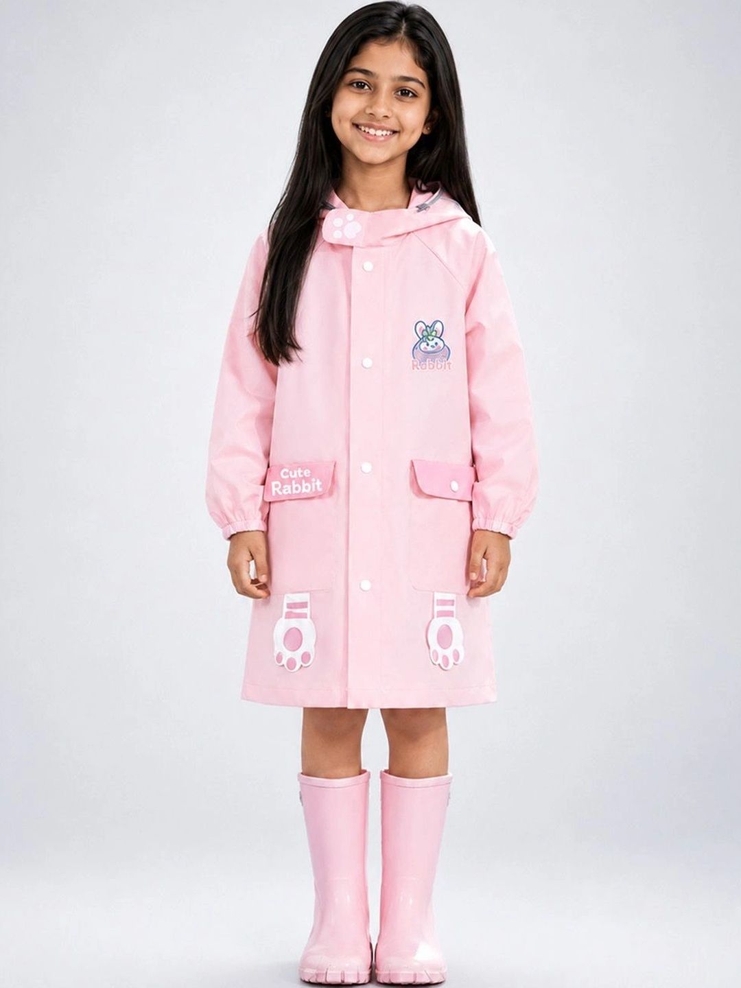 Little Surprise Box Kids Rabbit 3D Paw Knee-Length Raincoat-picture-34