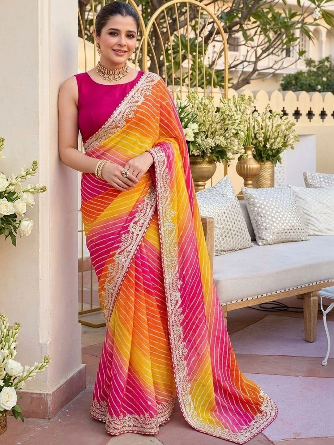Kalista Leheriya Embroidered Pure Georgette Leheriya Saree-picture-40