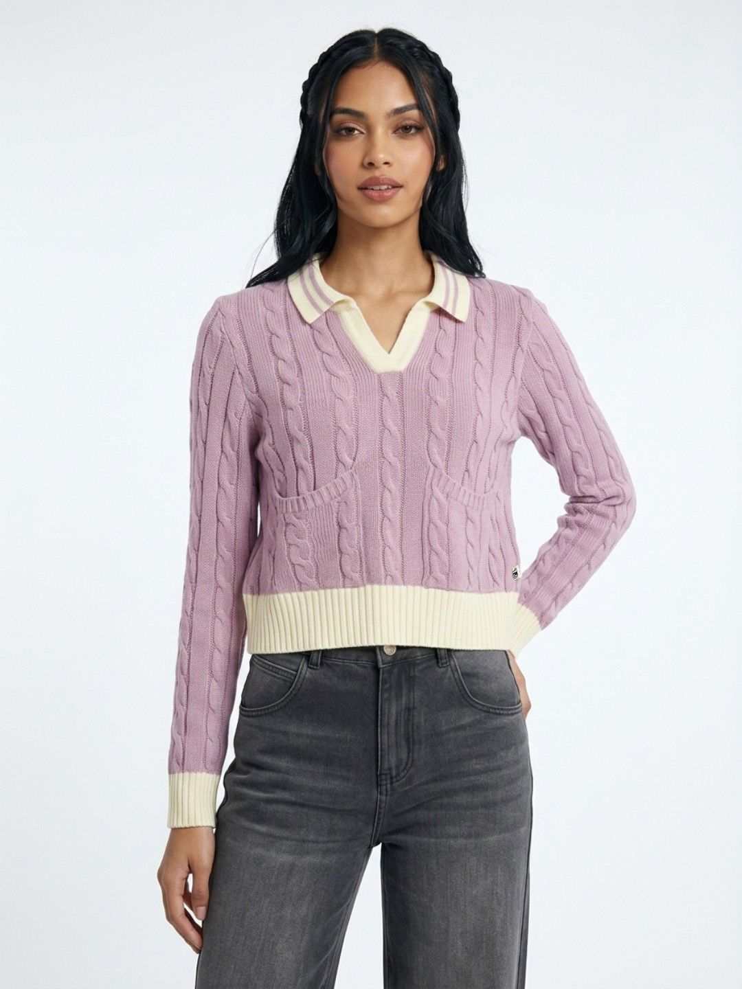 glitchez Shirt Collar Cable Knit Pullover Sweater-picture-15