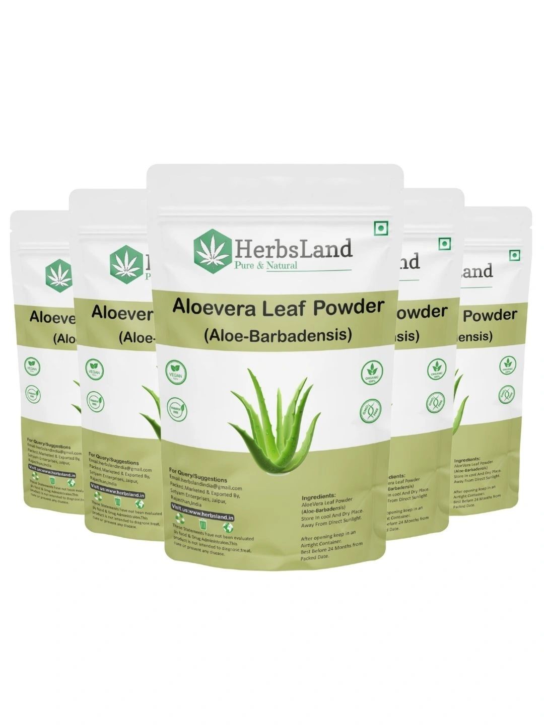 HerbsLand Set Of 5 Aloe Vera Powder Natural Face Pack & Hair Care - 100 g Each-picture-31
