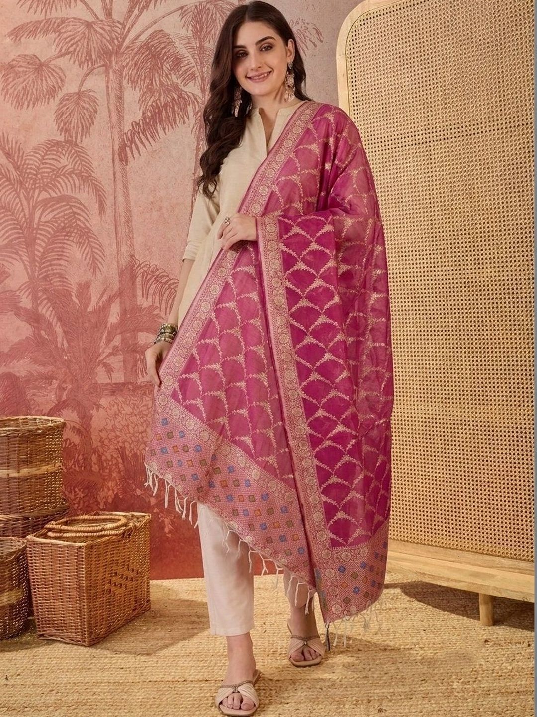 Sangria Woven Design Dupatta with Zari-image-48