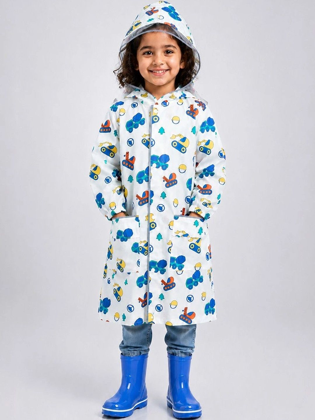 Little Surprise Box Kids Dumper Construction Print Knee-Length Raincoat-picture-31